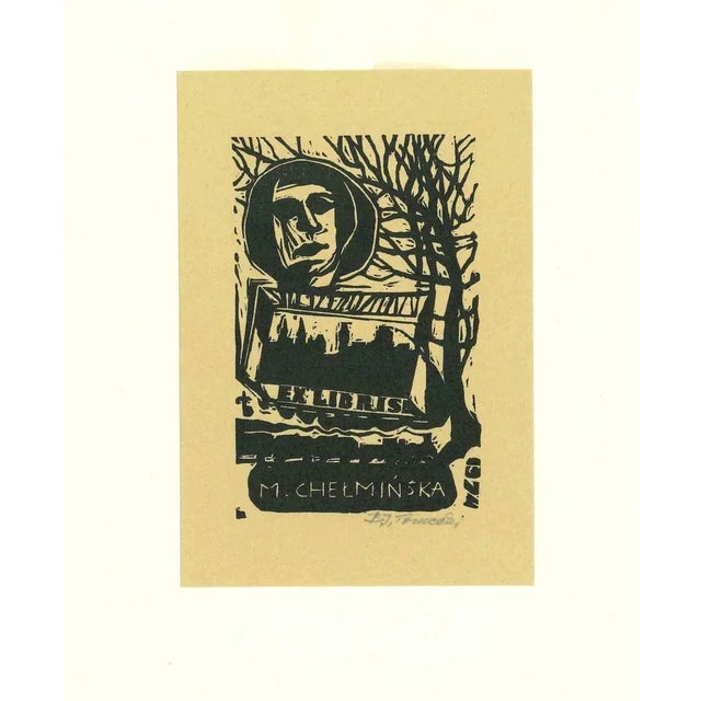 Ex Libris Chelminska is an original Contemporary Artwork realized in the half of the 20th Century. Original B/W woodcut...