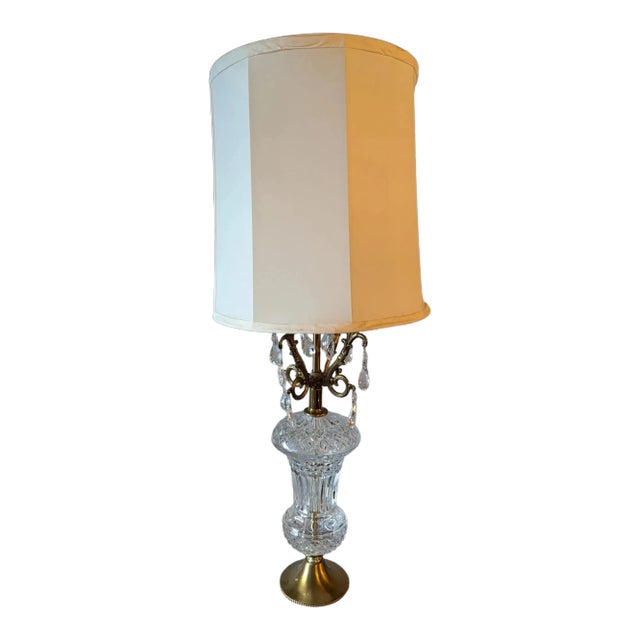 1960s Hollywood Regency Brass and Crystal Lamp For Sale
