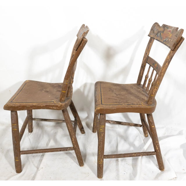 Wood 19th Century Pair of Painted Rustic Primitive Farmhouse Side Chairs For Sale - Image 7 of 10