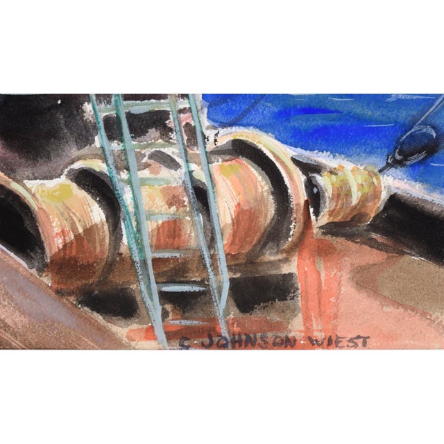 Bonnie Bill - Tugboat at the Dock in Boston - Seascape in Watercolor on Paper by Claire Weist For Sale In Monterey, CA - Image 6 of 8