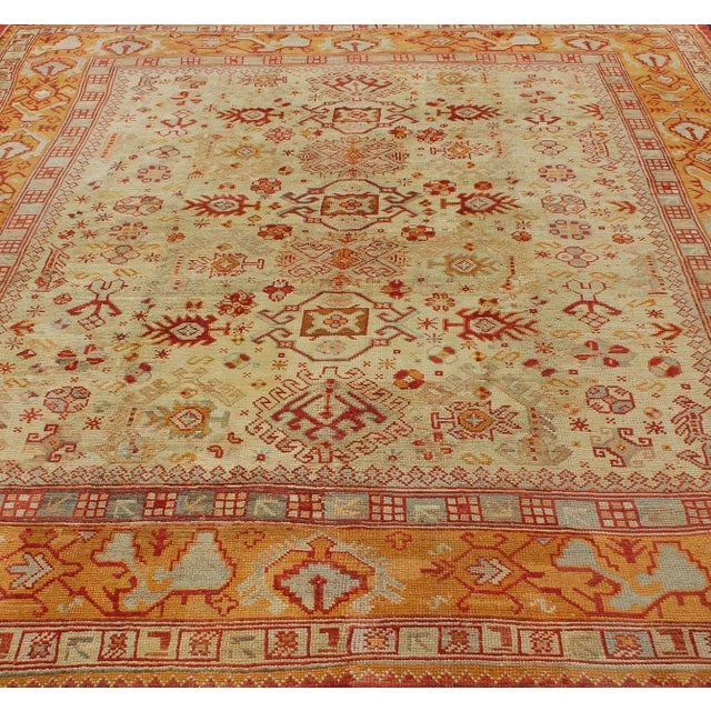 Antique Turkish Oushak Carpet With All-Over Design in Red 10'5" X 12'5" For Sale In Atlanta - Image 6 of 10
