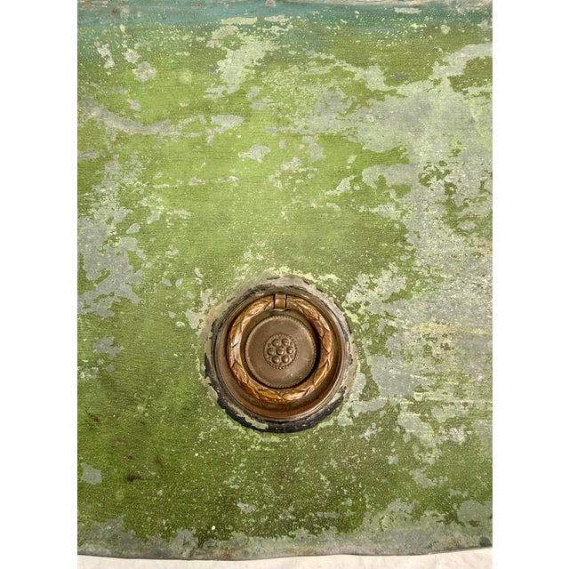 Mid 20th Century Vintage Green Toleware Metal Waste Bin With Hinged Lid and Pisa Map Design For Sale - Image 5 of 16