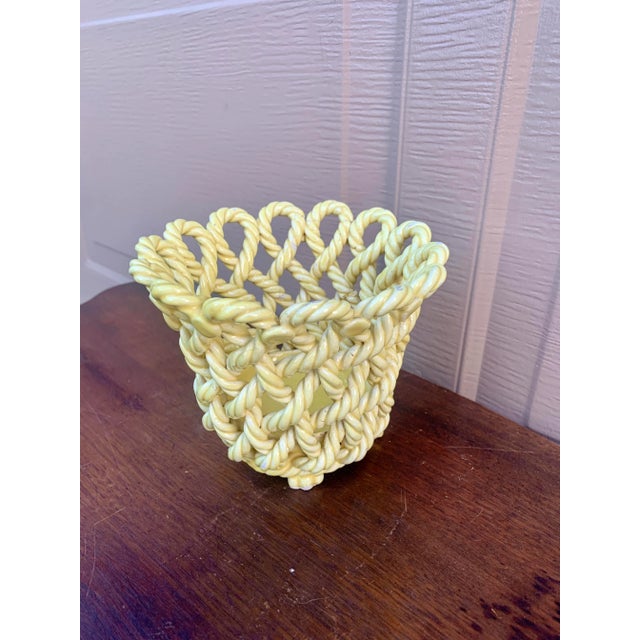 French Provincial French Country Trompe l'Oeil Porcelain Rope Basket Cachepot For Sale - Image 3 of 11