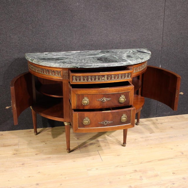 1950s Louis XVI French Half-Moon Commode with Marble Top, 1950s For Sale - Image 5 of 15