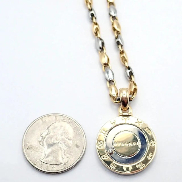 Contemporary 1970s Bulgari Zodiac Pendant Yellow Gold Steel Diamond Necklace For Sale - Image 3 of 12