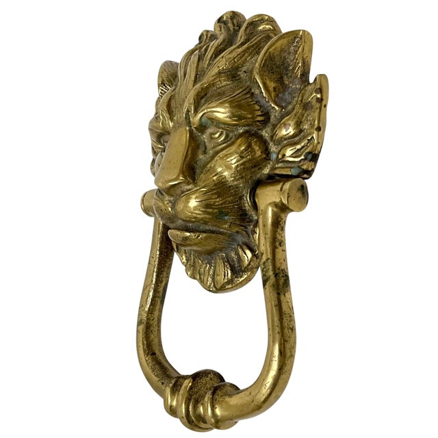 Antique English Brass Lion Head Door Knocker For Sale - Image 4 of 10