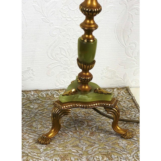 Baroque Antique Brass and Onyx Table Lamp with Fabric Shade from Unbekannt, 1930s For Sale - Image 3 of 13