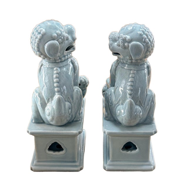 Mid 20th Century Pair of Ceramic Celadon Glaze Foo Dogs For Sale - Image 5 of 12