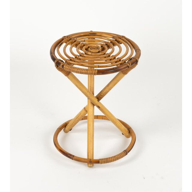 Gold Round Stools in Rattan and Bamboo, Italy, 1960s For Sale - Image 8 of 18