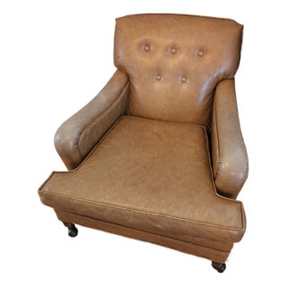 Late 20th Century St. Timothy Tufted Tan Leather Library Lounge Chair For Sale