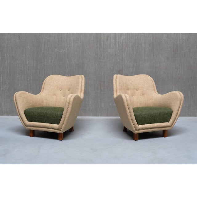 Mid-Century Modern Set of Armchairs in Pierre Frey Fabric and Elm by Sten Wicéns, Sweden, 1950s For Sale - Image 3 of 15