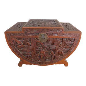 Antique Asian Detailed Carved Lift Lid Storage Box / Chest 30.5w
