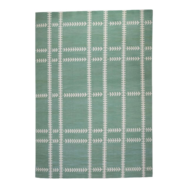 Green Geometric Design Handmade Modern Kilim Rug 8' X 10' For Sale