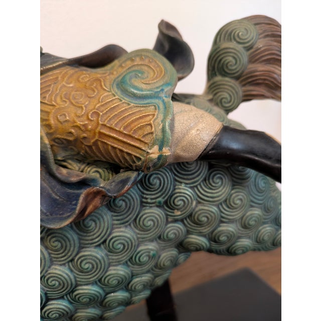 Green Antique Chinese Polychrome Glazed Imperial Tile: Warrior/Deity Riding a Ram For Sale - Image 8 of 8