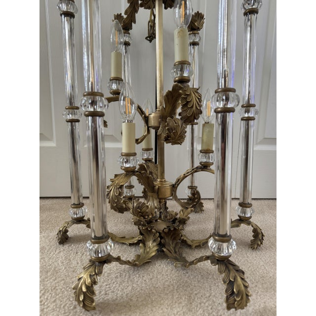Vintage French Louis XVI Gilded Brass & Crystal Luminaire/Chandelier For Sale - Image 9 of 18