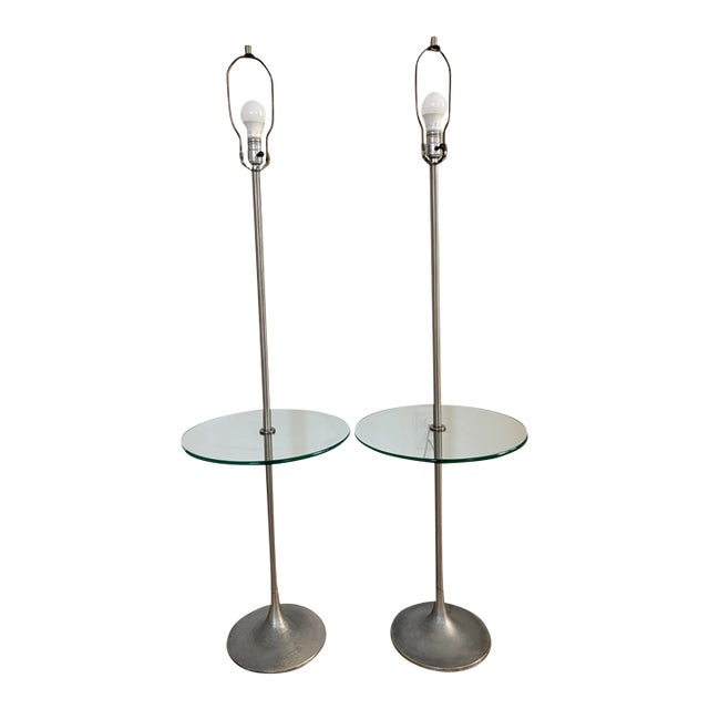 Pair of Laurel Floor Lamps With Glass Side Table For Sale