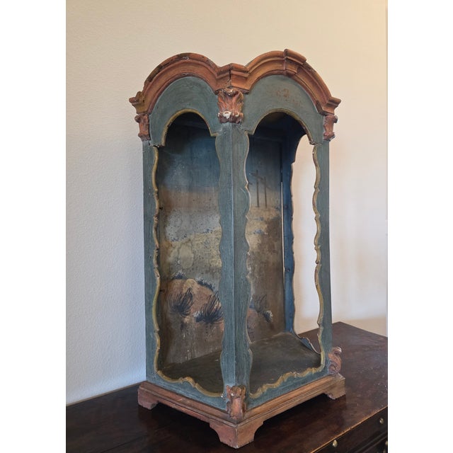 18th Century Italian Venetian Rococo Period Carved Polychrome Painted Wood Niche Shrine For Sale - Image 9 of 18