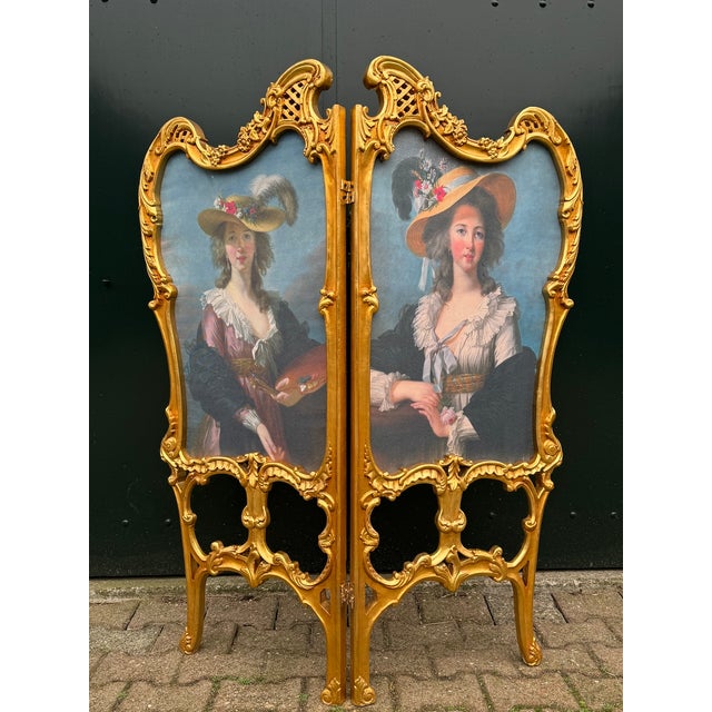 Gold 1960 French Louis XVI Gold Beech Room Divider Screen 2-Panel For Sale - Image 8 of 17
