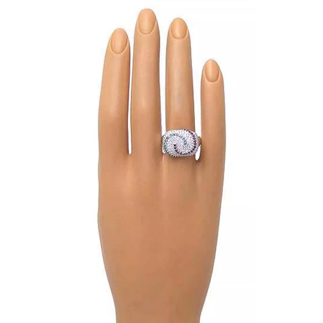 White Multi Colored Diamond Swirl 14k White Gold Cocktail Ring, Size 7 For Sale - Image 8 of 8