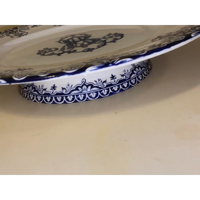 19th Century 1800s Jules Vieillard & Cie Monogrammed Blue and White Cake Plate For Sale - Image 5 of 12