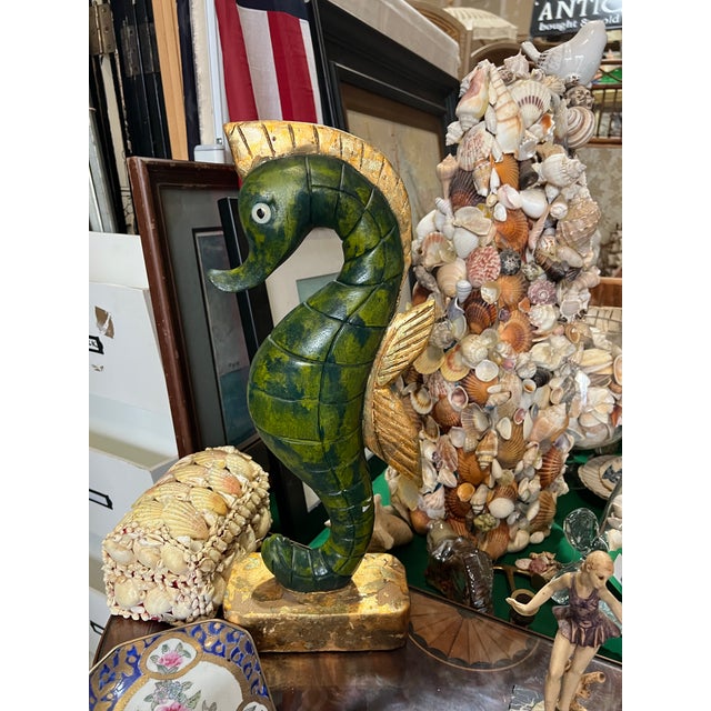 Up for consideration is a beautiful vintage green tall seahorse sculpture. This would look lovely in your home and it is a...
