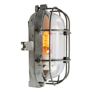 Vintage Industrial Cast Iron and Clear Glass Wall Lamp from Industria Rotterdam For Sale