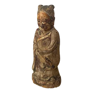 Antique Ming Dynasty Chinese Carved Wood Sculpture of a Woman