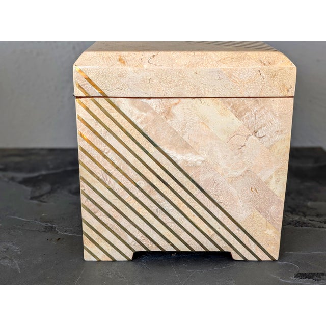 Mid-Century Modern Vintage Casa Bique Tessellated Stone and Brass Box For Sale - Image 3 of 12