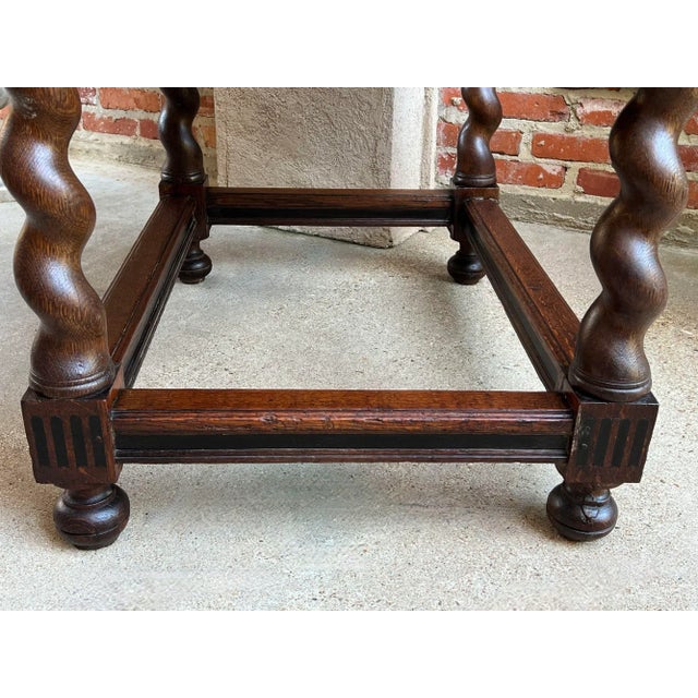 Antique English Sofa Side Table Barley Twist Ebonized Library Desk Carved Oak For Sale - Image 11 of 12