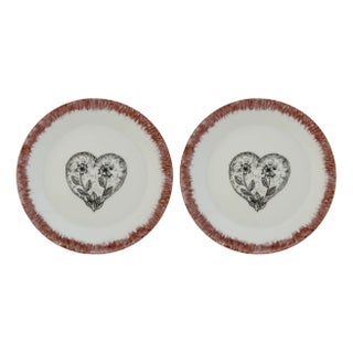 Carnation Heart Dessert Plates by Lithian Ricci, Set of 2 For Sale
