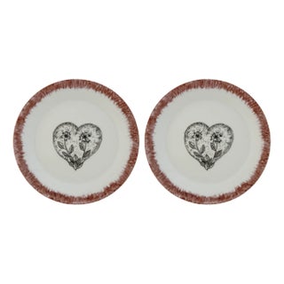 Carnation Heart Dessert Plates by Lithian Ricci, Set of 2 For Sale