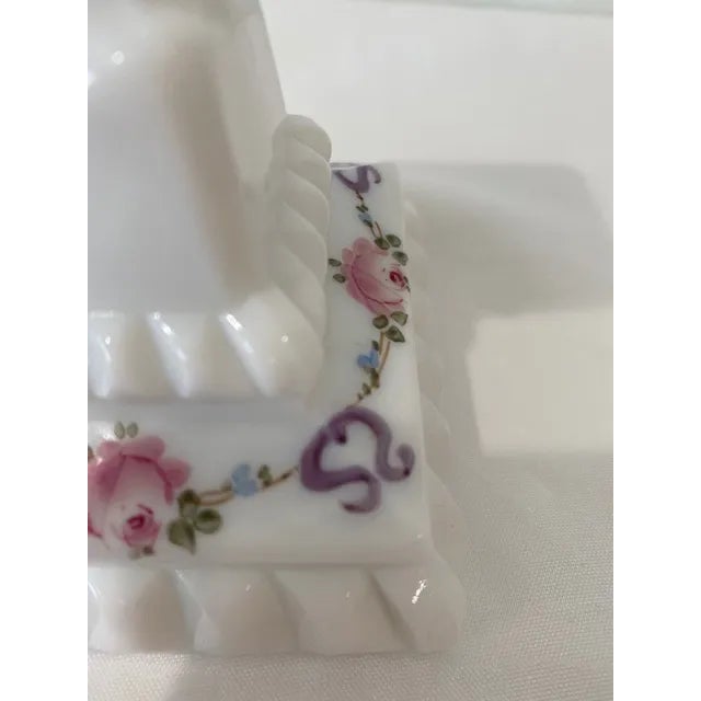 Westmoreland Milk Glass Hand Painted Roses and Bows Candlesticks - a Pair For Sale In New York - Image 6 of 8