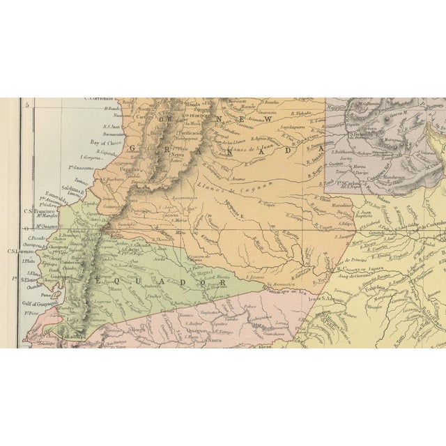 Paper Antique South America Map, 1884 For Sale - Image 7 of 11
