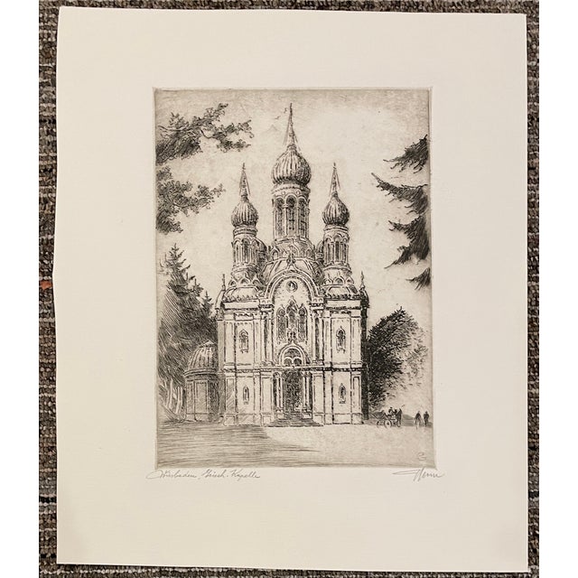 Traditional 1960s Wiesbaden Germany St Elizabeth's Church Etching For Sale - Image 3 of 3