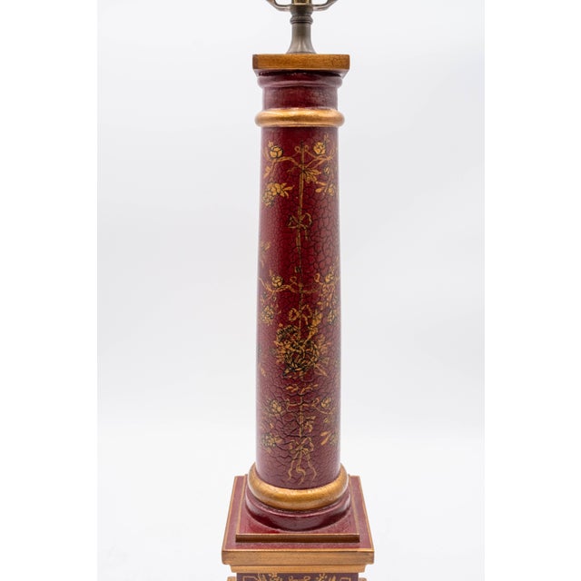 Metal Pair of 1980s Chinoiserie Burgundy & Gold Table Lamps For Sale - Image 7 of 18