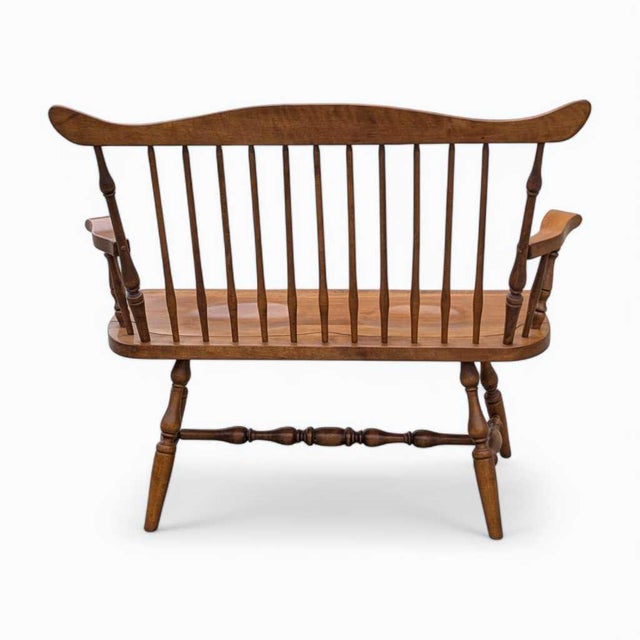 Vintage Wooden Bench – Spindle Back Bench, Classic Farmhouse Style, Elegant Seating, Rustic Home Furniture For Sale - Image 12 of 17