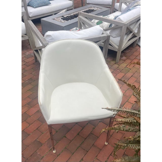 Set of 12 Sunpan Modern White Upholstered Dining Chairs With Chrome Legs (2017) For Sale - Image 9 of 12