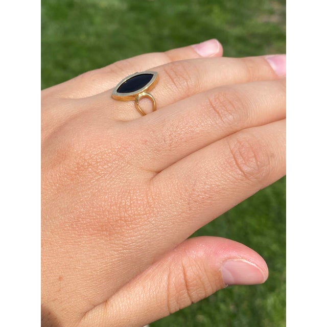 The Deale: Vintage Onyx Navette Ring in Yellow Gold For Sale - Image 11 of 11