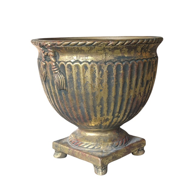 Ornamental & Decorative Materials Vintage Hollywood Regency Aged Gold Trompe l'Oeil Rope and Tassel Swag Planter For Sale - Image 7 of 10