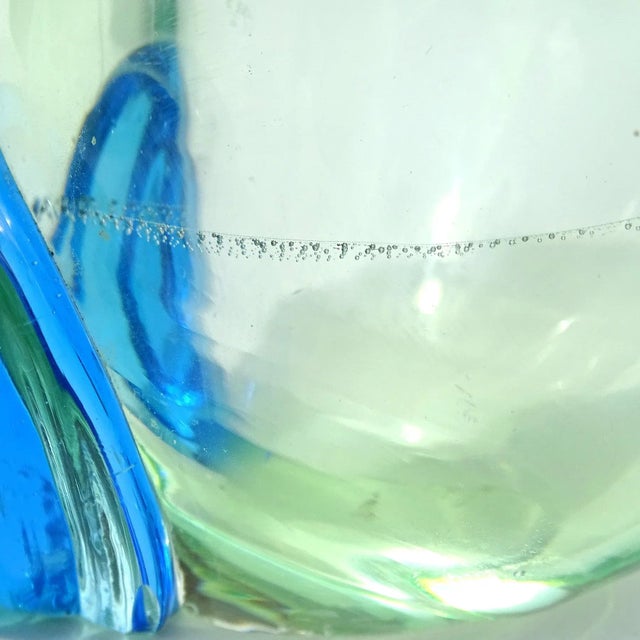 Late 20th Century Vintage Murano Bright Green Electric Blue Italian Art Glass Mid Century Sculptural Seashell Ashtray For Sale - Image 5 of 6