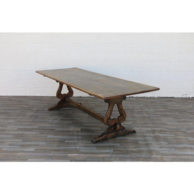 1940s French Oak Farmhouse Dining Table | Antique Rustic Trestle Base | Provincial Country For Sale In Los Angeles - Image 6 of 14