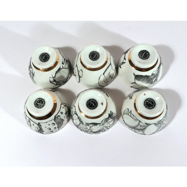 1960s Piero Fornasetti Ceramic Appetizer Bowls, Complete Set of Six, Antipasto Subjects For Sale - Image 10 of 11
