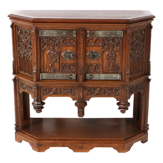 Gothic Revival Oak Credenza, 1930s For Sale