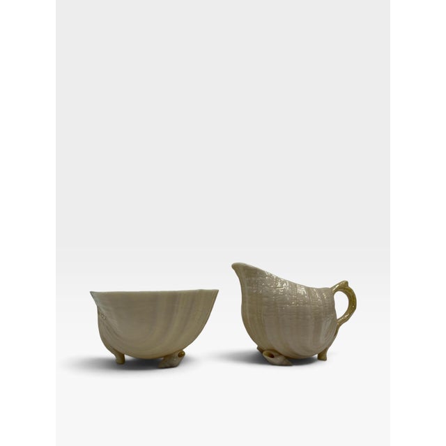 Traditional Vintage Belleek Irish Porcelain Toy Shell Creamer & Sugar Set For Sale - Image 3 of 7
