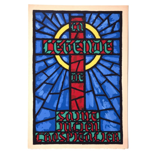 The cross is an original study for a glass, painting in tempera on paper by Charles Dubin. Hand-signed by the artist with...