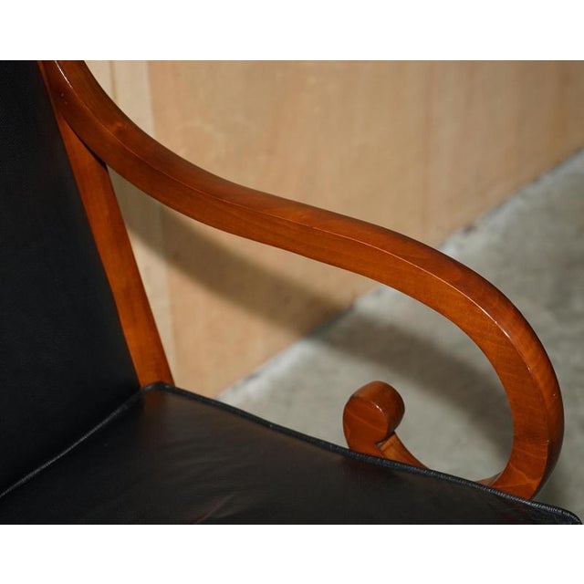 Black Leather and Cherrywood Grange Paris Captain's Chair from Harrods London For Sale - Image 9 of 18