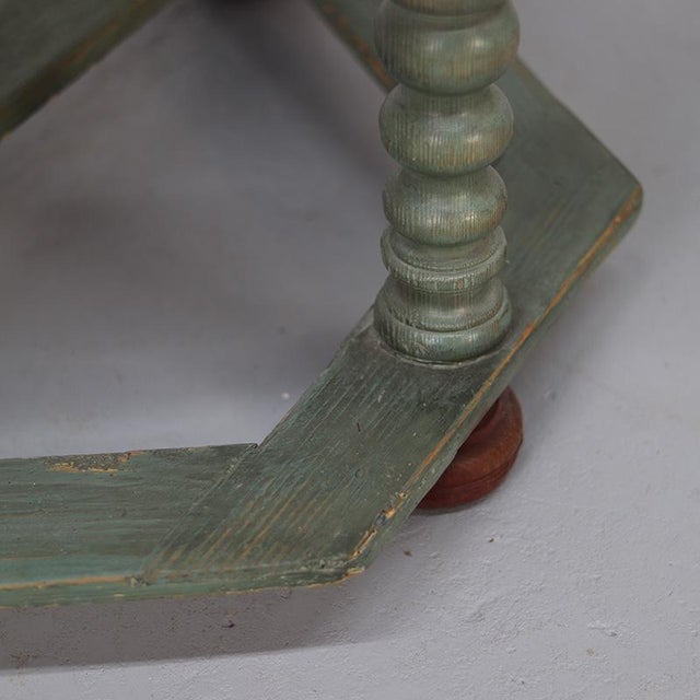 Wood Antique Swedish Painted Folk Art Rustic Gustavian Side Table For Sale - Image 7 of 12