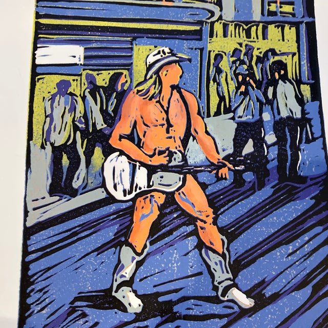 Contemporary 1980’s Original Lithograph Guitarist at Time Square Ny Signed For Sale - Image 3 of 5