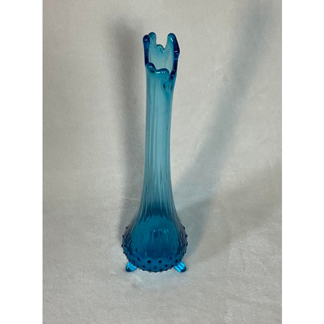 MidCentury Blue Swung Vase Stretch Glass Bud Vase, 3 Footed Chairish
