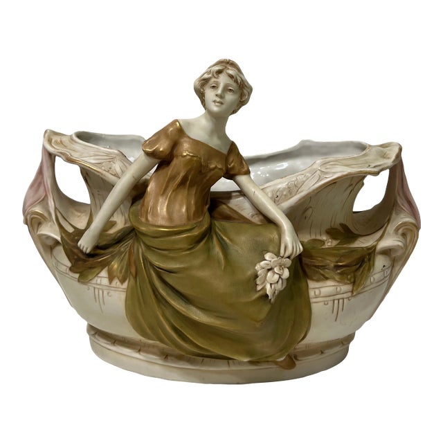 Early 20th CenturyM Czech Royal Dux Bohemian Carved Porcelain Woman Sculpture For Sale